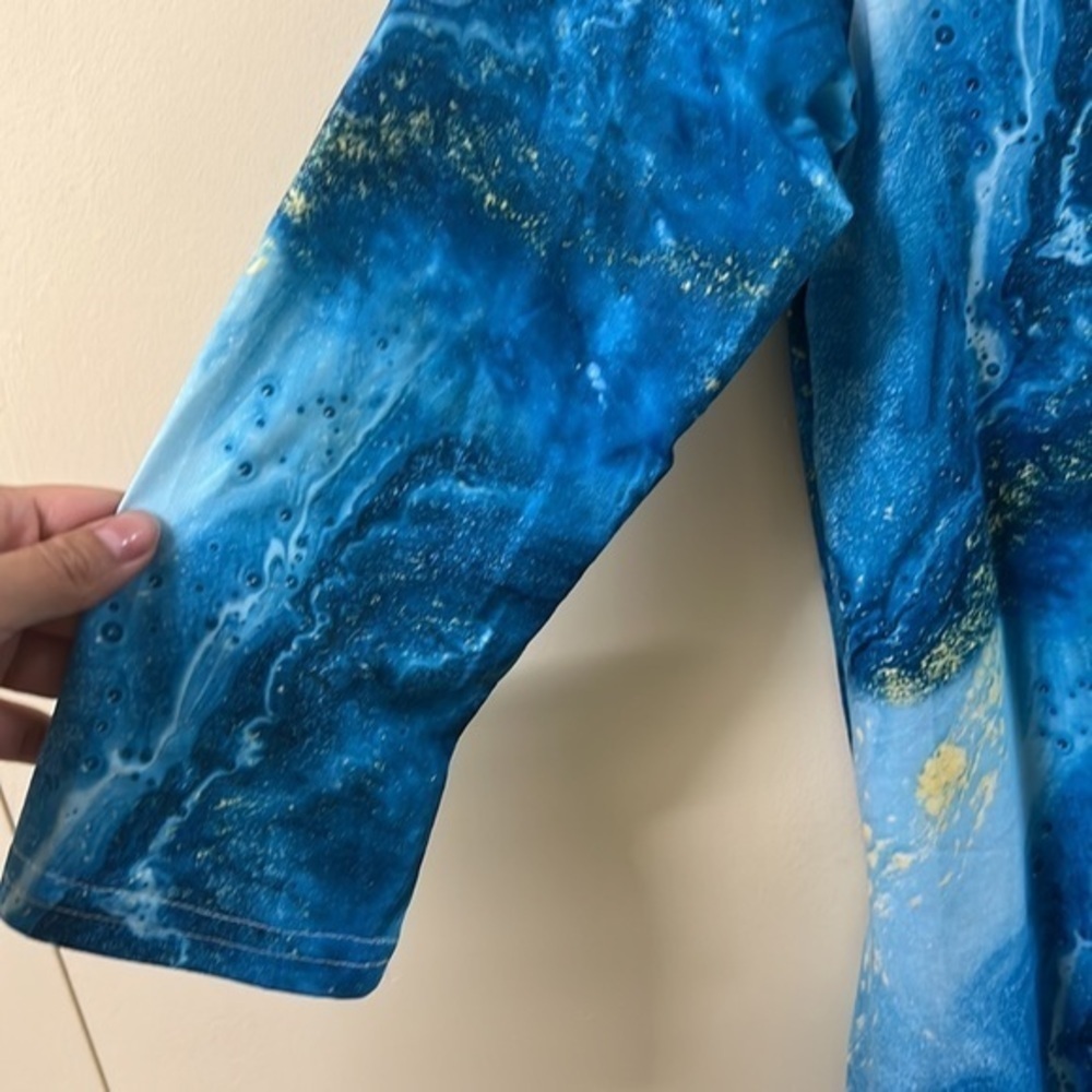 Blue & Gold abstract Swirl Half Sleeve pocket‎ shift dress tshirt size large - Picture 3 of 4